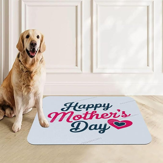 Dog Food Mat Happy Mother's Day Floral Gift for Mom Dg Absorbent Water Bowl Mats Cat Pet Feeding Placemats 24x16In