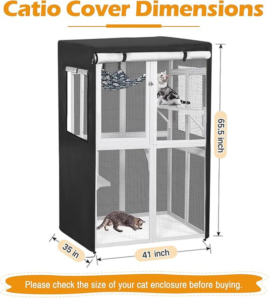Catio Cover,41" L x 35" W x 65.5" H Cover for Catio Outdoor Cat Enclosure Waterproof, 420D Cat Cage Covers for Nyeekoy Catios, Outdoor Cats Enclosure Covers(Black)(Catios Not Included)