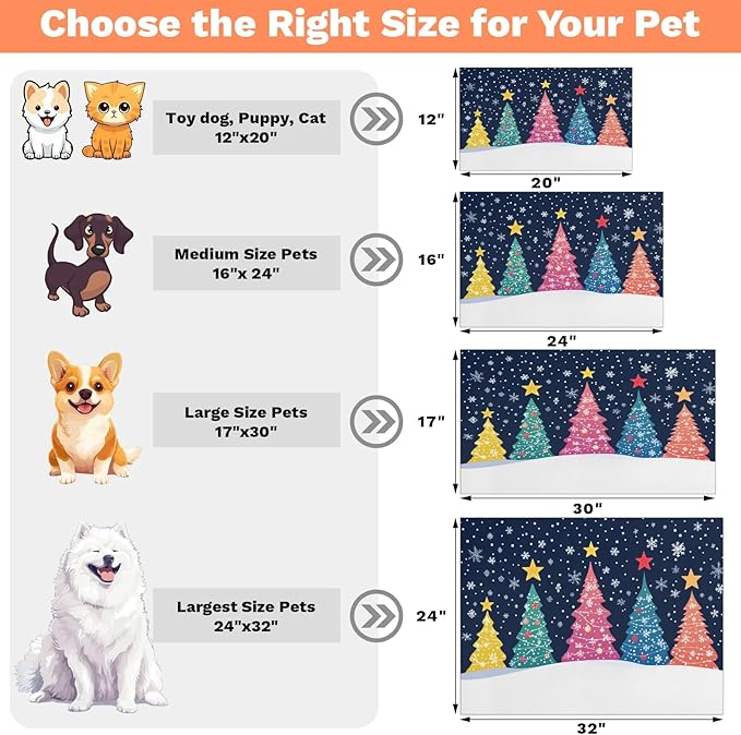 Christmas Trees Dog Food Mat for Floors Absorbent, Quick Dry Water Dispenser Mat for Food, Water, Pet Supplies 16" x 24", Xmas Snowflake