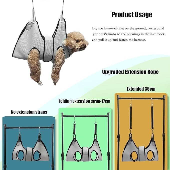 Pet Grooming Hammock with Safety Belt for Nail Clipping, Cat Bathing Bag for Nail Trimming, Dog Grooming Harness (XS, Check Size Chart)