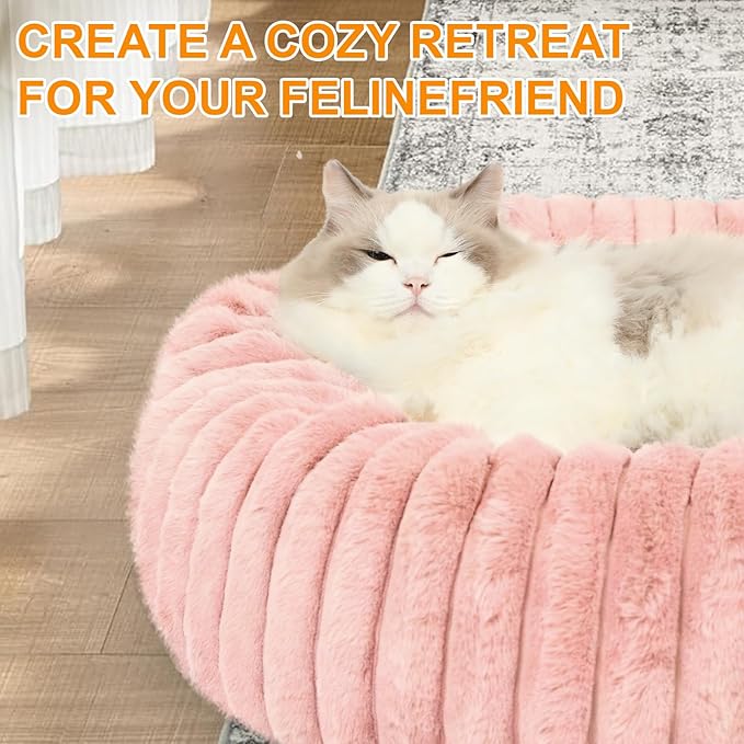 Washable Small Cat Dog Bed,Calming Anti Anxiety Round Donut Dog Bed,Fluffy Puppy Dogs Beds for Medium Small Dogs,Cute Kitten Cats Beds for Indoor Cats,Comfort Pet Beds for Medium Size Dog(Pink,M)