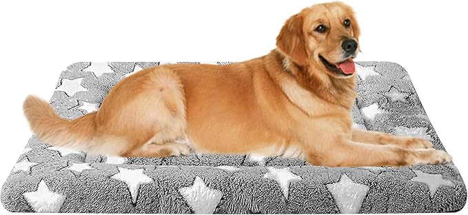 Dog Bed Mat, Reversible Crate Pad & Durable Dog Bed - Machine Washable Kennel Mat with Ultra Soft for Large Dogs (Cool/Warm), 35" x 23", Grey&Star