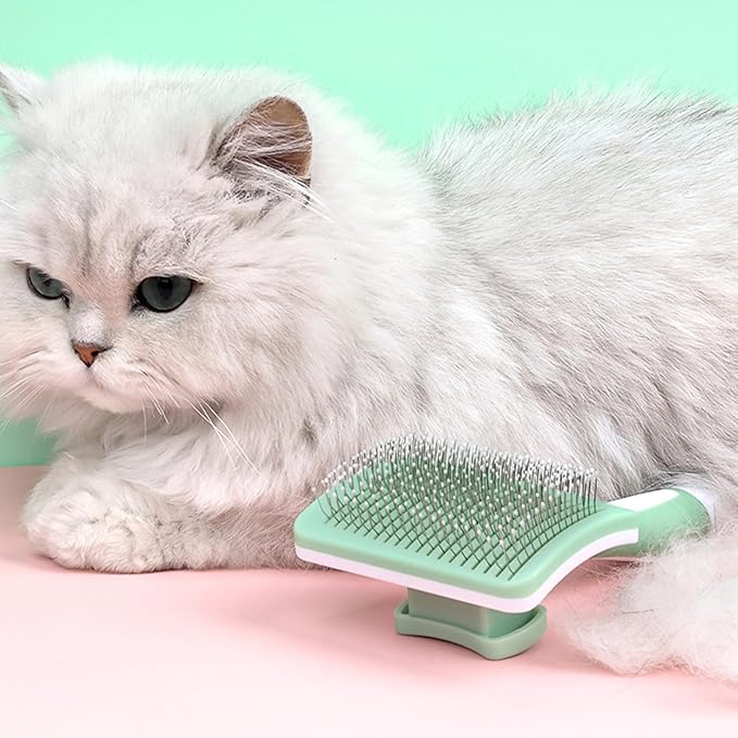 Dog Brush, Self Cleaning Shedding Brush - Skin Friendly Grooming Tool for Dogs, Cats, and Puppies, Deshedding and Hair Removal for Long and Short Haired Pets, Green