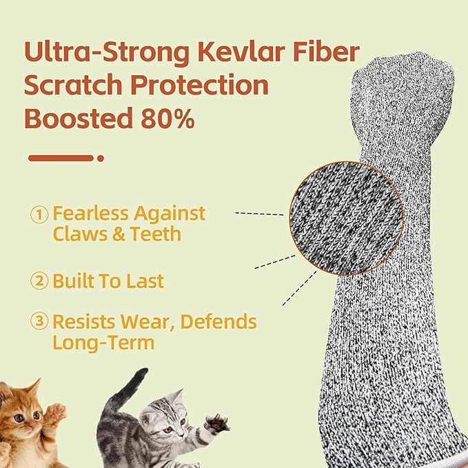 Cat Grooming Gloves & Arm Sleeves, Bite & Scratch Resistant, Pet Handling Sleeves for Cat Nail Trimming, Anti-Scratch Protection Ultra-Flexible Grooming Gloves
