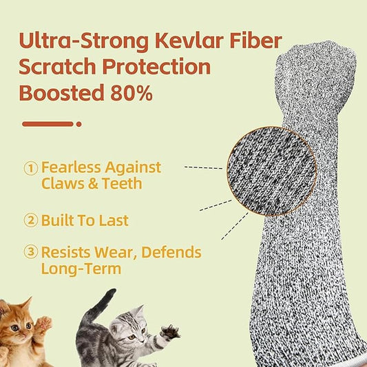 Cat Grooming Gloves & Arm Sleeves, 2pcs Bite & Scratch Resistant, Pet Handling Sleeves for Cat Nail Trimming, Anti-Scratch Protection Ultra-Flexible Grooming Gloves