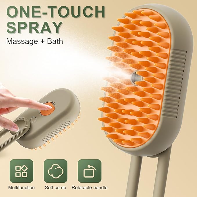 4 in 1 Cat Steam Brush for Shedding, Cat Brush with Steam, Pet Groomer Comb for Massage, Cleaning, Shedding & Combing, Hair Removal Comb for Cats Dogs (Khaki, For long hair)
