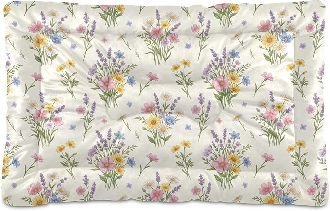 Dog Bed for Crate Washable Pet Sleep Pad, Floral Print Kennel Mat with Non-Slip Bottom, Soft Fluffy Supplies Pet for Dogs and Cats (36x24 inch)