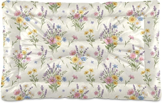 Dog Bed for Crate Washable Pet Sleep Pad, Floral Print Kennel Mat with Non-Slip Bottom, Soft Fluffy Supplies Pet for Dogs and Cats (36x24 inch)