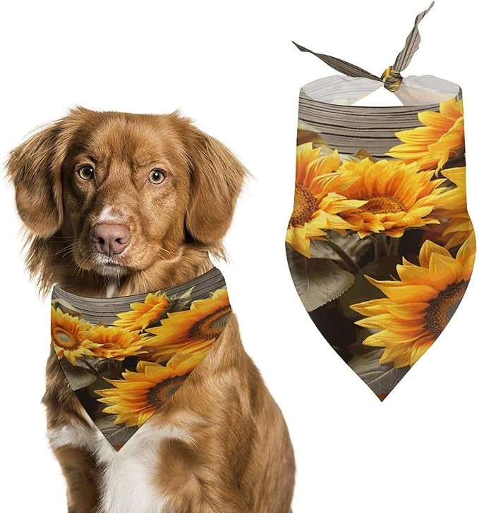 Dog Bandana Spring Pet Scarf Adjustable Triangle Plants Theme Sunflower Printing Dog Bib Washable Polyester Puppy Bandana for Small Medium Large Dogs Cat Birthday Party Supplies