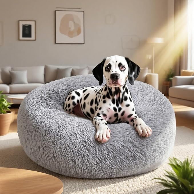 Dog Bed for Small Medium Large Dogs Cats, 20 inch Calming Washable-Round Cozy Soft Pet Bed for Puppy and Kitten with Slip-Resistant Bottom