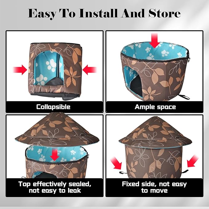 Stray Cats Shelter - Weatherproof Foldable Cat House, Insulated, Waterproof, Thicken Cats Tent Beds, Indoor/Outdoor Cat Dog Houses for Kitten Puppy (Brown)