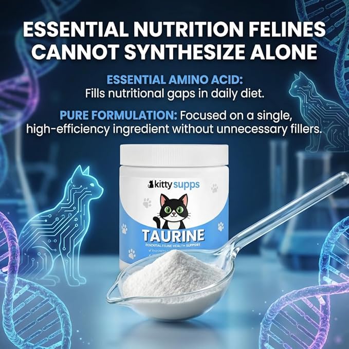 Taurine Supplement for Cats,KittySupps Taurine for Cats - Supports Heart, Eyes & Immunity, Promotes Energy & Healthy Coat, 200 Gram Powder Supplement.