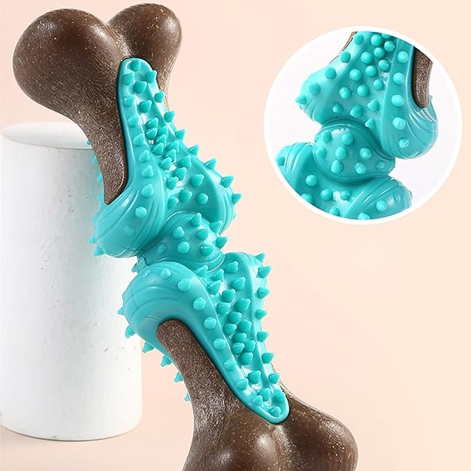 𝐷𝑢𝑟𝑎𝑏𝑙𝑒 Dog Chew Toys for Large Aggressive Chewers Indestructible Bone-Shaped Dental Chew TPR Rubber with Wood Fiber Core Teething Teeth Cleaning Long-Lasting Interactive Pet Supplies