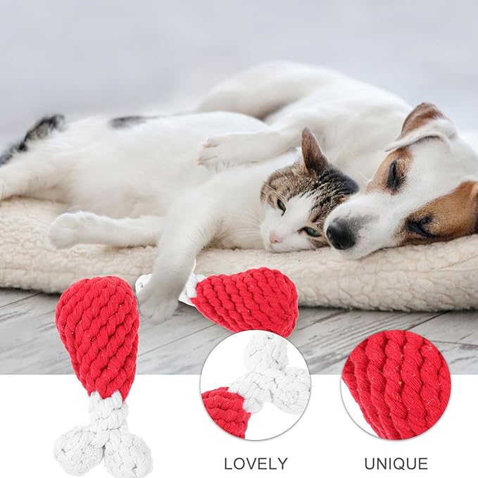 Amosfun Handmade Woven Chicken Drumstick Dog Chew, Small Cotton Rope Sturdy Puppy Teething for Interactive Play, Pet Supplies for Small and Medium Dogs