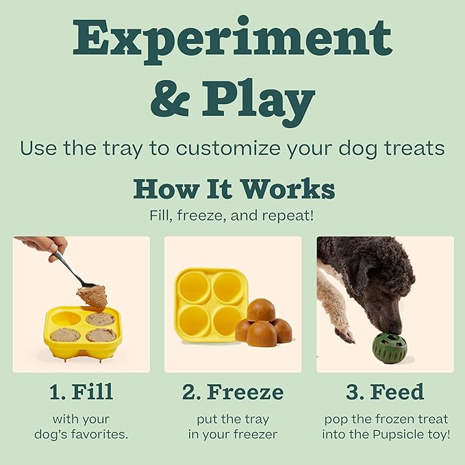 WOOF Pupsicle and Treat Tray - Long-Lasting Interactive Dog Ball Toy and Silicone Dog Treat Mold - Keep Your Pup Busy - Easy to Clean - Dog Toys for Small Dogs 10-25 lbs