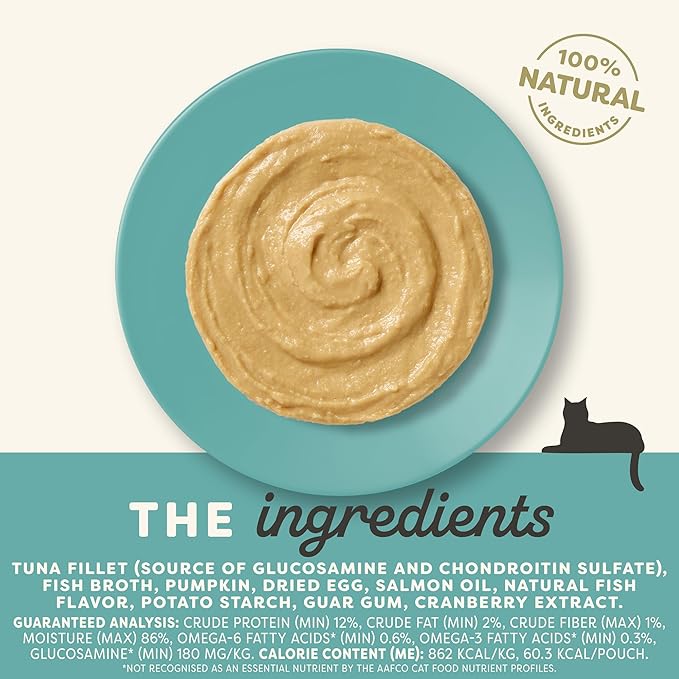 Applaws Senior Natural Wet Cat Food in Mousse, Limited and Natural Ingredients, High Protein with No Artificial Additives, Tuna Fillet & Pumpkin (24 Count, 2.47 oz Pouches)