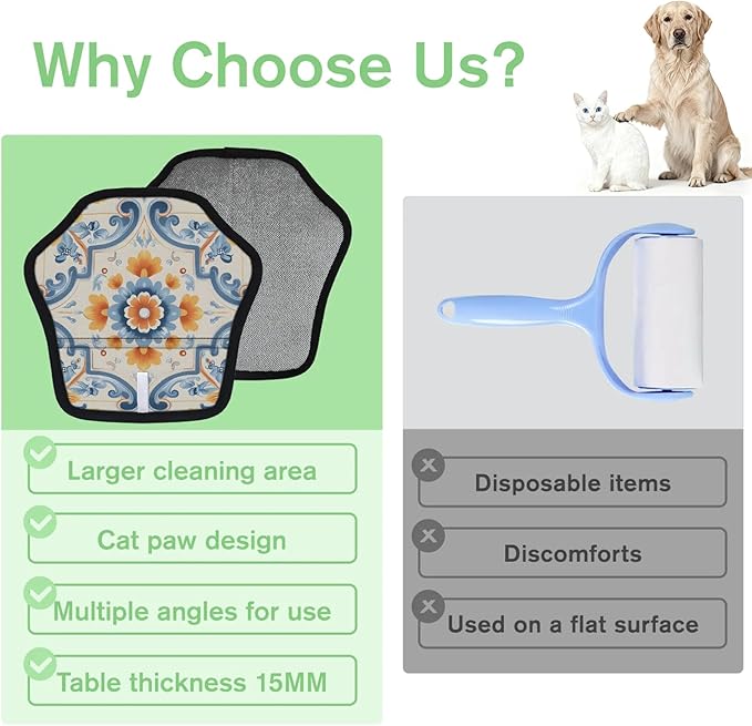Floral Theme Electrostatic Pet Hair Removal Glove for Cats & Dogs - Reusable Grooming Mitt for Couch, Carpet, Car Seat & Laundry - Large 9x9 Inch