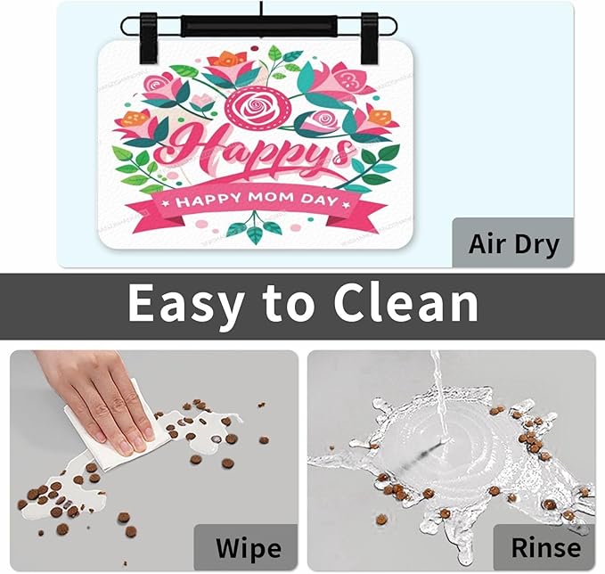 Dog Food Mats for Floors Absorbent Pet Cat Food Mat Happy Mother's Day Floral Gift Mom T Non Slip Dogs Bowl Mats for Water Dog Placemats Feeding Mat Pet Supplies 18X12In