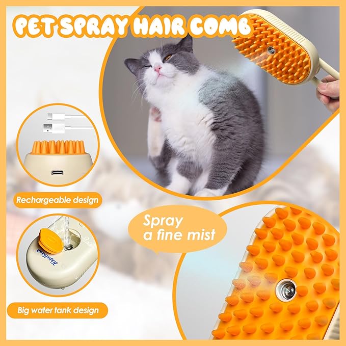 Steam Grooming Brush for Pets - Easy to Clean Tool for Hair Removal from Cats & Dogs With Steam Technology (O Coffee)