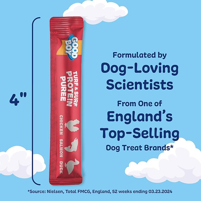 Good Boy Protein Purees Variety Pack Dog Food Mixers for All Adult Dogs, 90 Count, Easy Single-Serve Triple Flavor Topper Treats with Chicken, Salmon, Duck, Beef and Rabbit