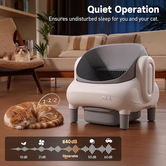 Automatic Cat Litter Box, Self Cleaning Litter Box for Multiple Cats with Open Top Design, App Control, Safet Protection,Ultra-Quiet,Easy Setup,Light Gray