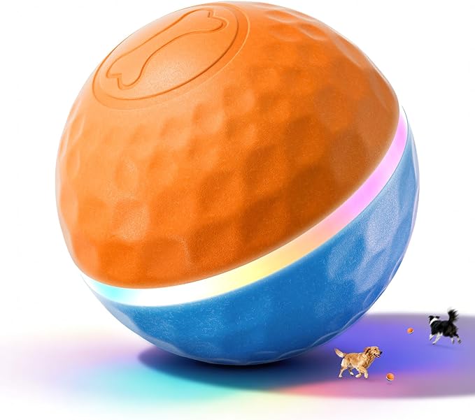 Apasiri Interactive Dog Toys (3.74 in Diameter): Duraspin Dog Ball with LED Lights, Automatic Moving Dog Toys for Aggressive Chewers, Dog Toys for Large Dogs, Vibrating Dog Toy Balls for Small, Medium