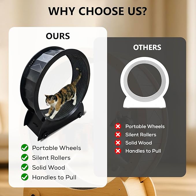 Portable Cat Running Wheel for Indoor Cats 44" Large XL 12" Wide, Cat Treadmill, Wheel with Carpeted Runway for Kitty’s Longer Life, Moveable Safe & Stable Design.