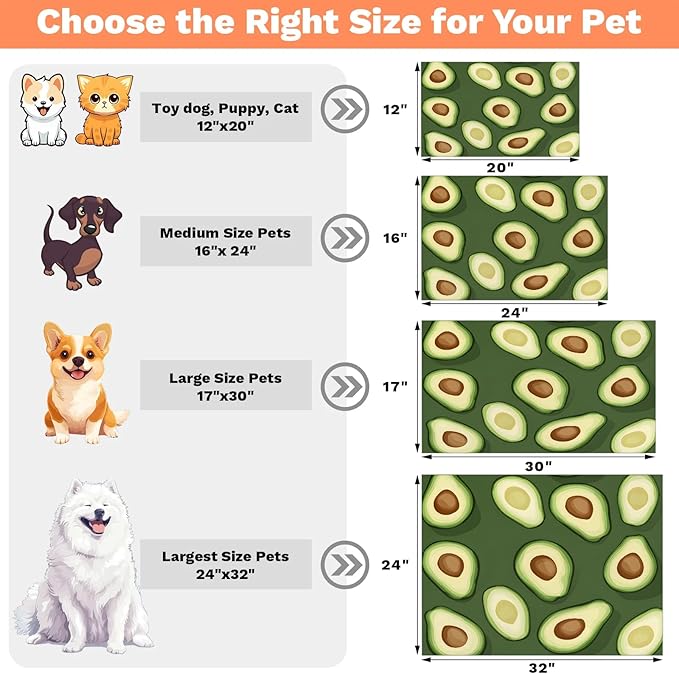 Green Avocado Dog Food Mat for Floors Absorbent Dog Bowl Mat for Food and Water Dispenser Quick Dry Cat Food Placemat Pet Supplies 17" x 30", Fruit Slice