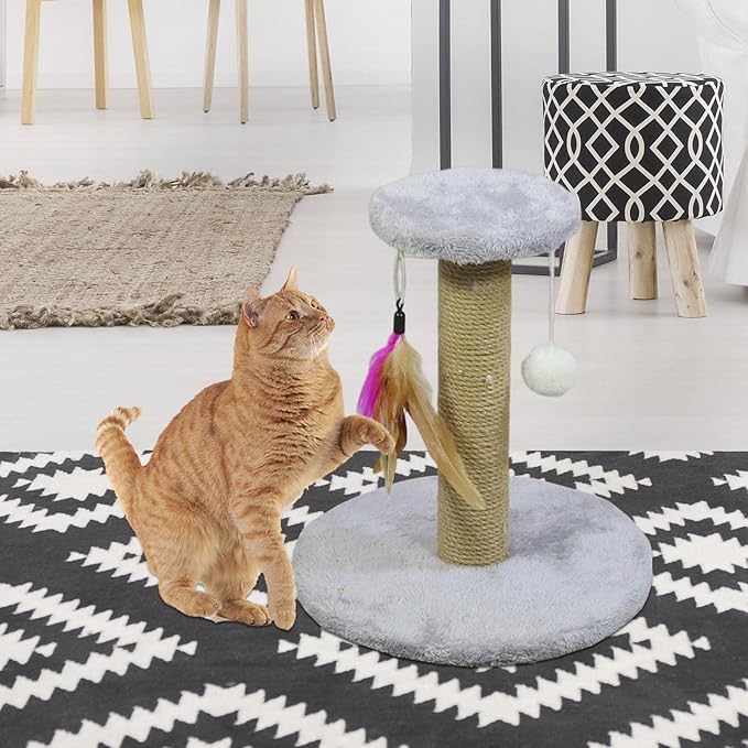 Cat Scratching Post Sisal Rope Scratcher Kitty Scratch Pole Protecting Your Furniture Kitten Cat Post Interactive Toy for Small Cats Indoor (Round Gray)