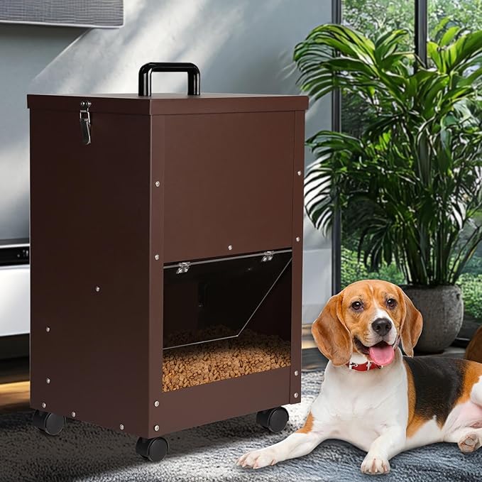 Automatic Dog Feeder Large Breed 45 Pounds, Galvanized Metal Dog Food Gravity Feeder Extra Large Automatic Pet Feeder, Easy to Move with Wheels