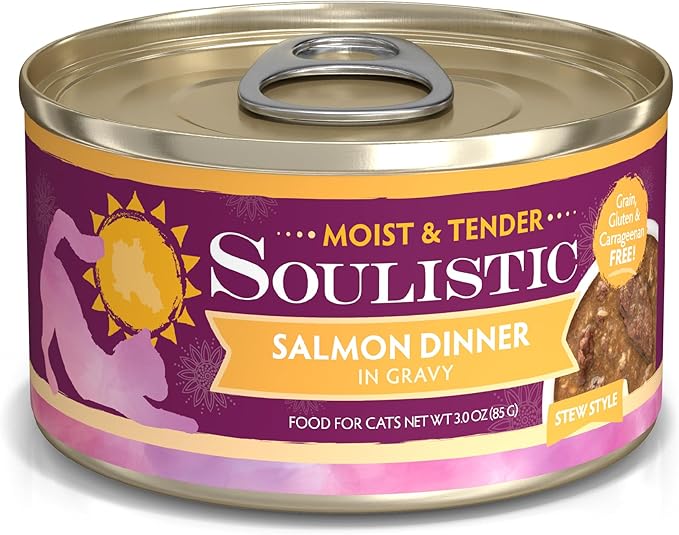 Soulistic Moist and Tender, Salmon Dinner in Gravy, 3oz Can, Pack of 12