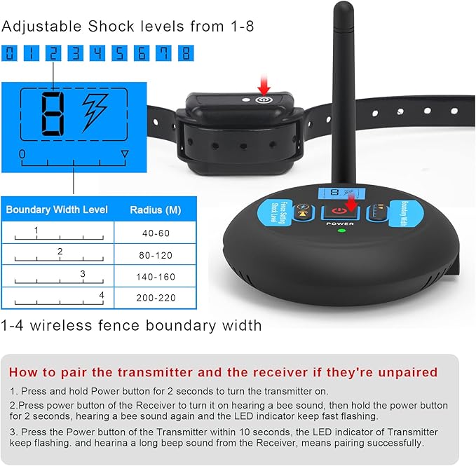 Wireless Fence for Dogs - Rechargeable and Waterproof Shock Collar - Electric Pet Fence for Stubborn Dogs - Safe Effective No Randomly Over Correction - Boundary Fence System for All Dogs,for3dogs