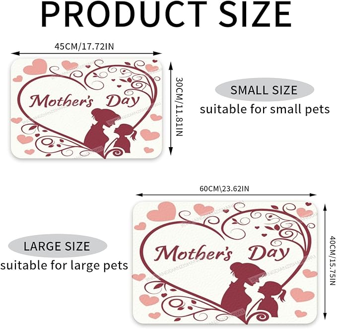 Absorbent Dog Water Cat Mat for Food Water Bowl Quick Dry Classic Happy Mother's Day Floral Gift for Mom Fv Pet Feeding Mats No Stains Dog Food Mat Pet Accessories Supplies Cat Bowl Mats 18X12In