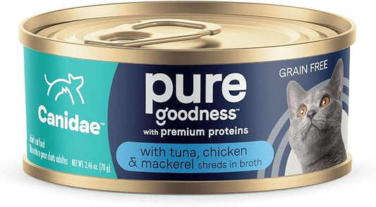 Canidae Pure Adore Premium Wet Cat Food, Tuna, Chicken & Mackerel in Broth, 2.46 oz. (Case of 24), Grain Free