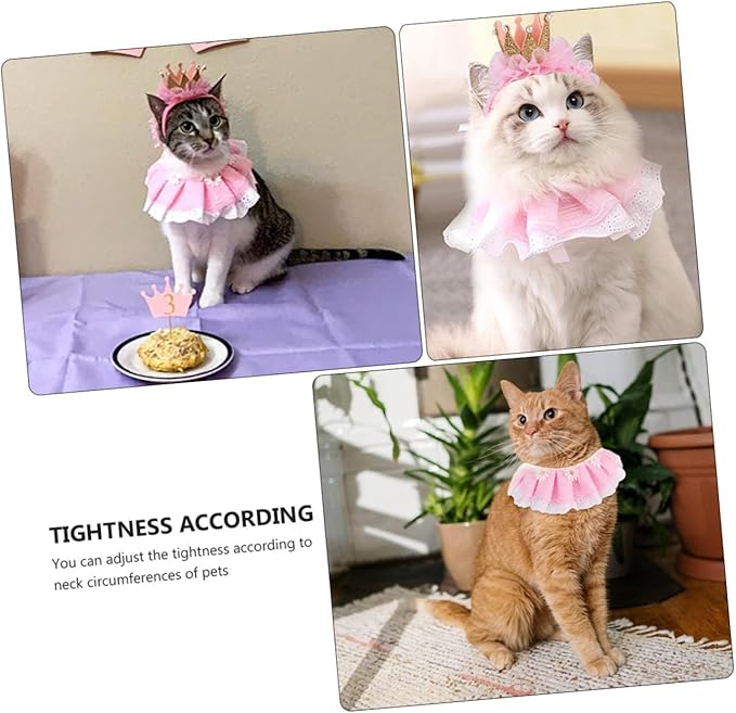 Toyvian Pet Dog Birthday Costume Set 2pcs Pink Crown Hat with Lace Dog Birthday Scarf Bandana for Puppy Party Supplies