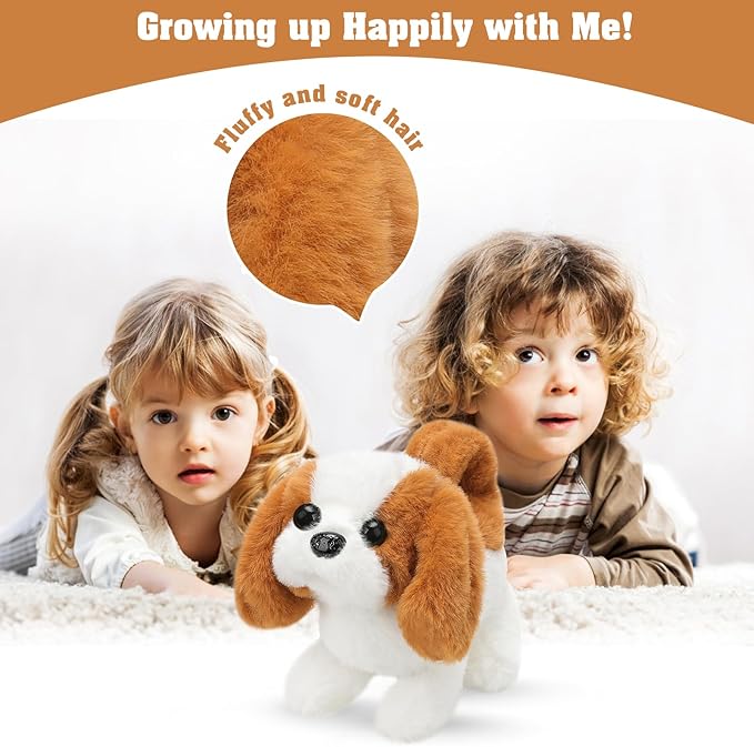 Plush Saint Bernard Toy Puppy Electronic Interactive Dog - Walking, Barking, Tail Wagging, Stretching Companion Animal for Kids Toddlers