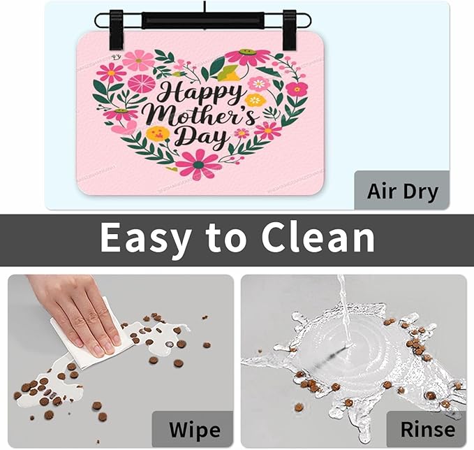 Pet Feeding Mat for Floors Waterproof Dog Mat for Food and Water Happy Mother's Day Floral Gift Mom W Absorbent Quick Dry Non Slip Mats Cat Bowls 24x16In
