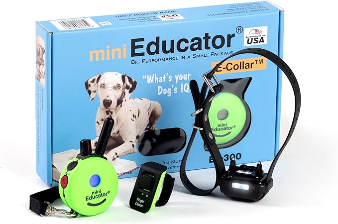 E-Collar – Educator ET-300-1/2 Mile Waterproof Remote Dog Training Collar Includes Premium Finger Clicker Trainer, 100 Programmable Levels + Vibration + Light + Sound, Green