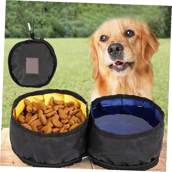Toddmomy Portable Pet Double Bowls Foldable Dog Food and Water Bowls Outdoor Travel Feeding Supplies for Dogs and Cats