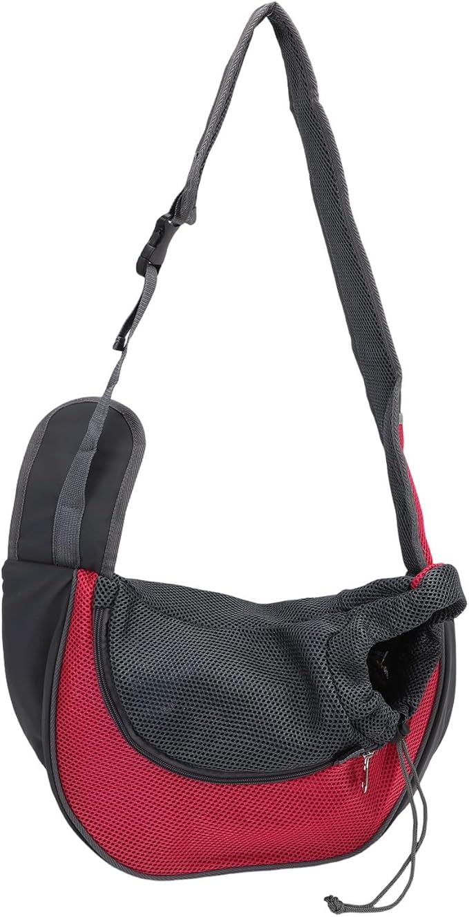 Pssopp Dog Supplies Breathable Puppy Sling Adjustable Neck Pet Carrier Purse for Outdoor Outings Camping Travel Small Cat Dog Sling Carrier, Travel (L)
