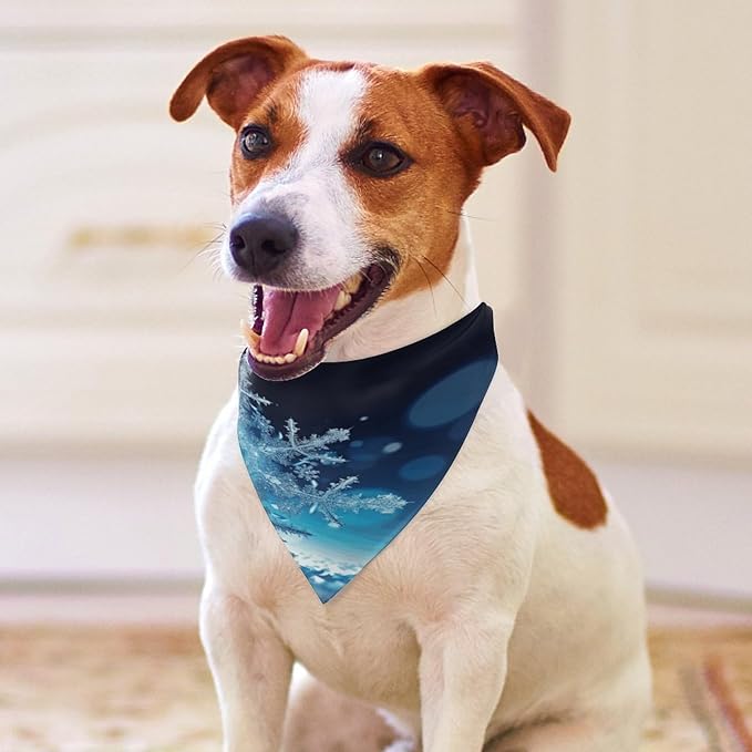Dog Bandana Spring Pet Scarf Adjustable Triangle Blue Christmas Snowflake Printing Dog Bib Washable Polyester Puppy Bandana for Small Medium Large Dogs Cat Birthday Party Supplies