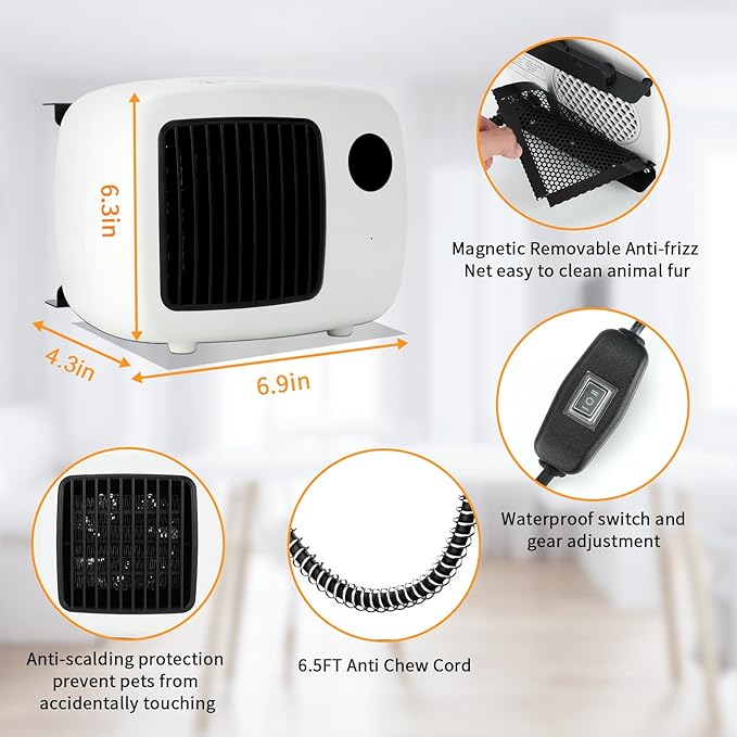 Dog House Heater with Thermostat,Wall-Mounted Dog Heater with 6.5FT Bite Proof Wire,Heaters for Dogs House with Safe Overheat Protection(2 Heating Mode200W/400W)-White