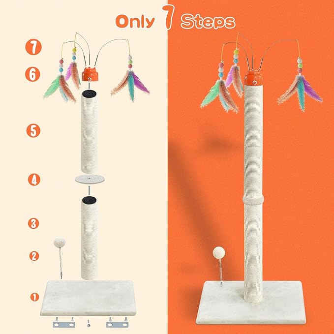 Cat Scratching Post ，41.3" Tall Automatic Teaser Wand Scratching Post with Sisal Rope，Interactive Automatic Rotating Hanging Balls Cat Toys for Indoor Cats and Adult