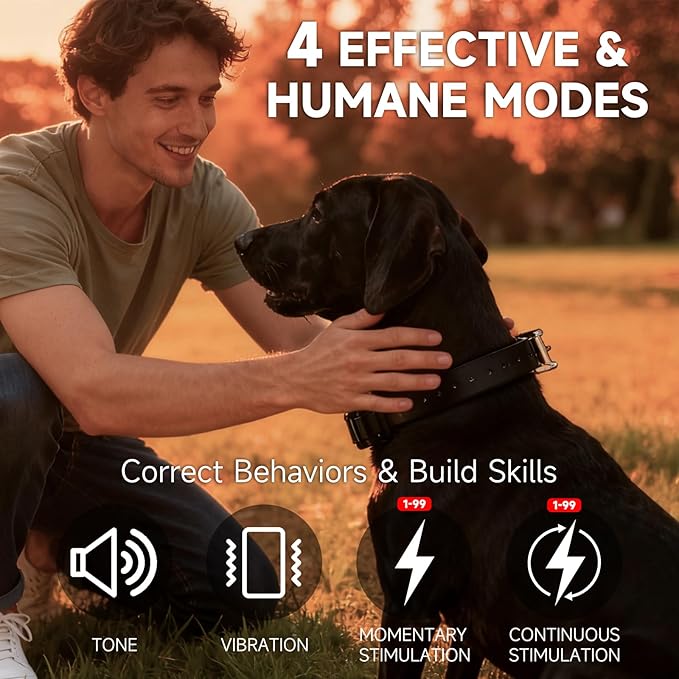 ABBIDOT Long Range Dog Shock Collar with Remote Control 1 Mile/5280 Ft, Safe Shock, Vibrate, Tone, Flashing Beacon Lights, IPX7 Waterproof Rating & Rechargeable E-Collar for All Breeds