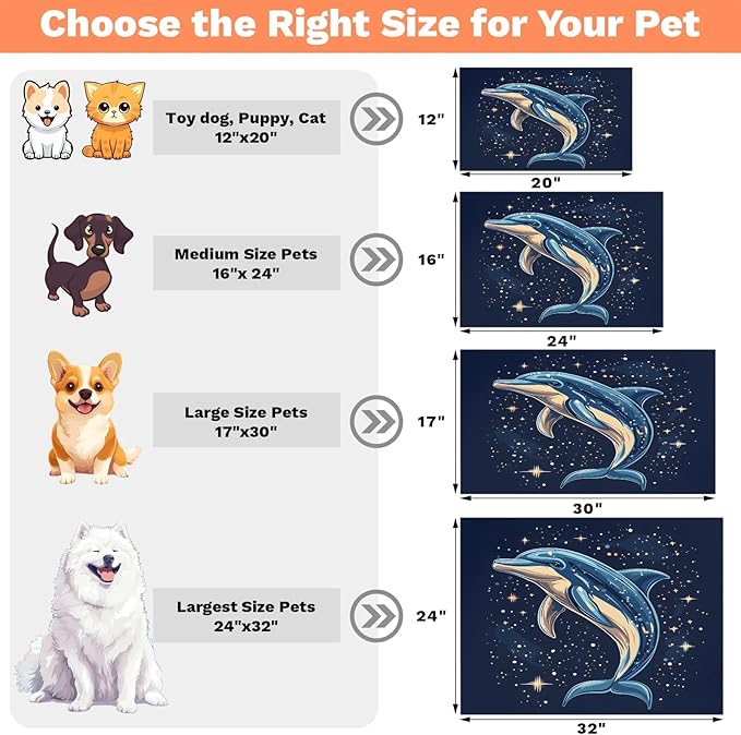 Dolphins Dog Food Mat for Floors Absorbent Dog Bowl Mat for Food and Water Dispenser Quick Dry Cat Food Placemat Pet Supplies 16" x 24", Galaxy Star