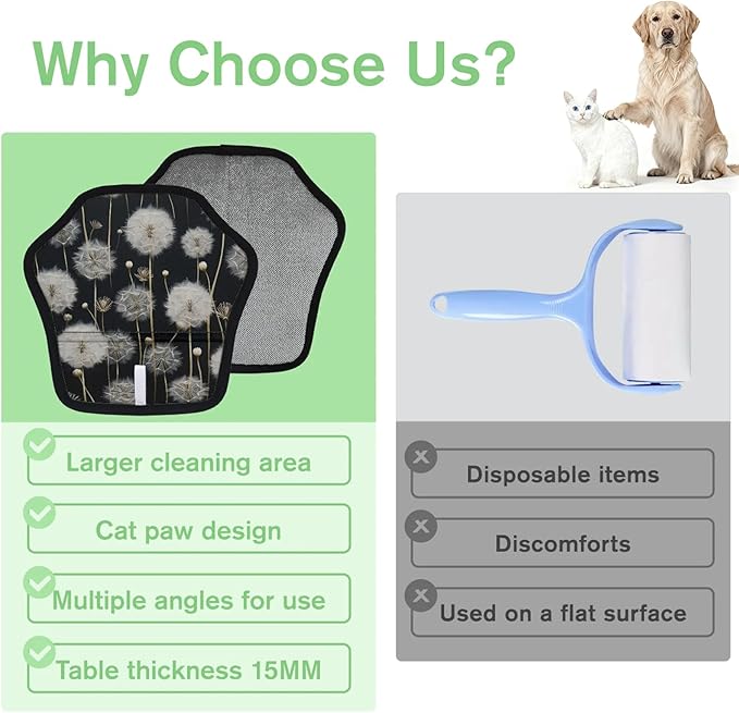 Reusable Pet Hair Removal Glove Dandelion Floral Flower Magic Brush for Cat & Dog Hair Remover for Car, Sofa, Bedding, Clothes - 9x9 Mitt Washable