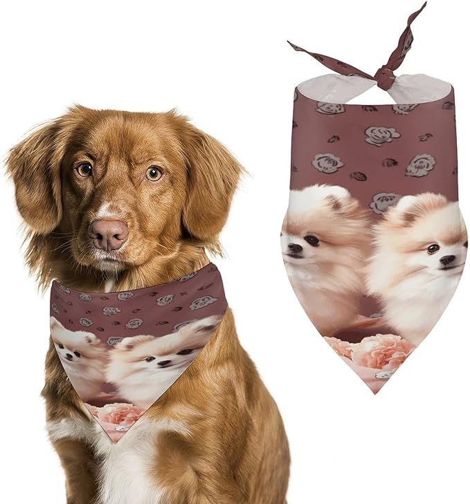 Dog Bandana Spring Pet Scarf Adjustable Triangle Pomeranians Puppies and Point Printing Dog Bib Washable Polyester Puppy Bandana for Small Medium Large Dogs Cat Birthday Party Supplies