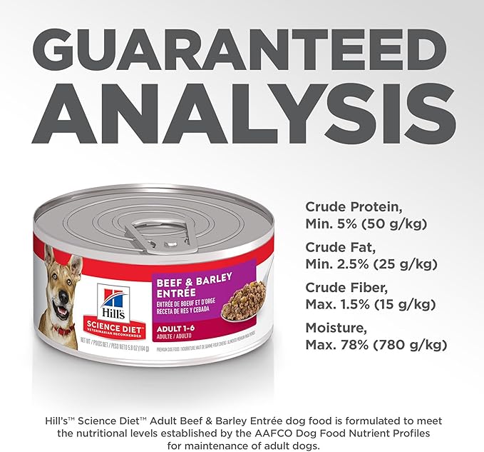 Hill's Science Diet Adult 1-6 Premium Nutrition Wet Dog Food, Beef & Barley, 5.8 oz. Cans, 24-Pack