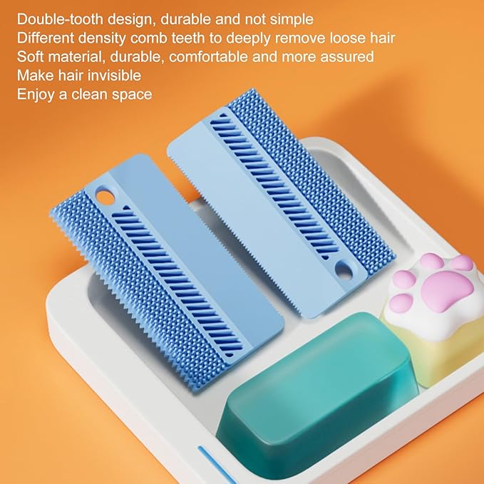 Cat Grooming Brush Silicone Dog Hair Remover Tool Double-Sided Pet Comb for Cat Dog Rabbit (Blue, One Size)