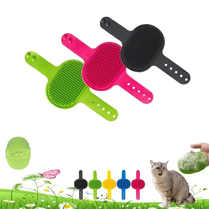 Silicone Grooming Strap Pad for Cats, 2-in-1 Self-Groomer, Adjustable Silicone Pet Grooming Tool, Soft Pet Face Scratcher Rubber Massager for Indoor for Cats & Dogs